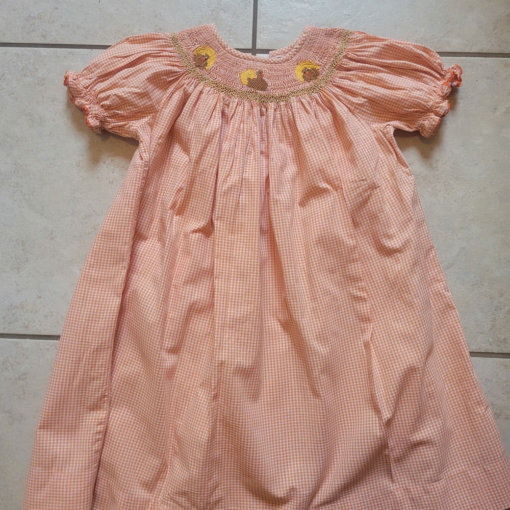 Peach Gingham Smocked Dress